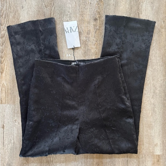 Zara Black Floral Pattern Trousers - Picture 1 of 7